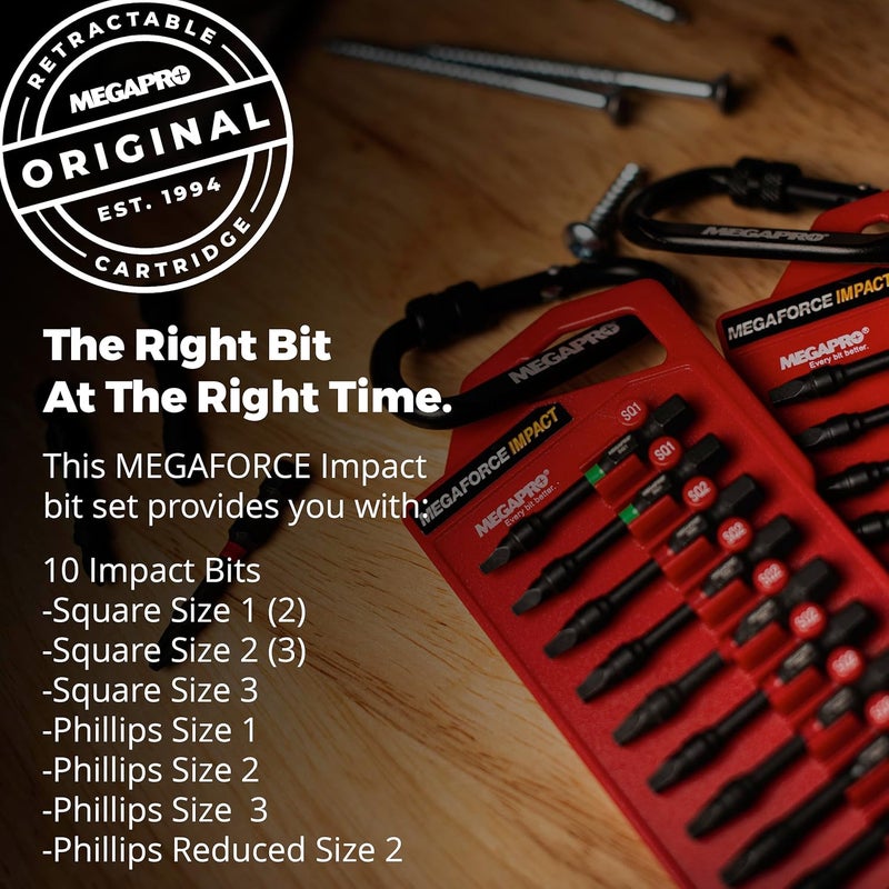 Megapro Megaforce Impact Bits | Specially Modified S2 Steel | Magnetic Pickup | Black Oxide Finish ((Assorted Phillips/Square)) - Image 1